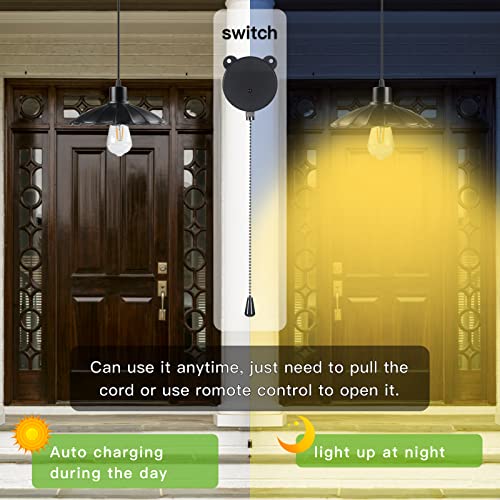 MEIHONG Solar Shed Lights, Solar Pendant Lights, Solar Barn Light, Retro Solar Chandelier Indoor & Outdoor Gazebo Lights with Remote Control and Pull Chain for Garden Yard Patio Balcony Porch Shed