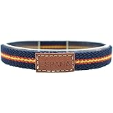 BDM Men's and women's blue fabric bracelet with Spanish flag. Narrow bracelet. Select size, 15 centímetros, Polyester