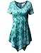 TWINTH Printed Tunic Plus Size Tie Dye Short Sleeve Handkerchief Hem Loose Fit Top Teal L