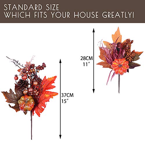 Valery Madelyn 4 Packs Fall Picks with Artificial Pumpkins, Berries and Maple Leaves, Floral Picks for Fall Decor, Thanksgiving Fall Decorations, Autumn Decor, Crafting and Displaying