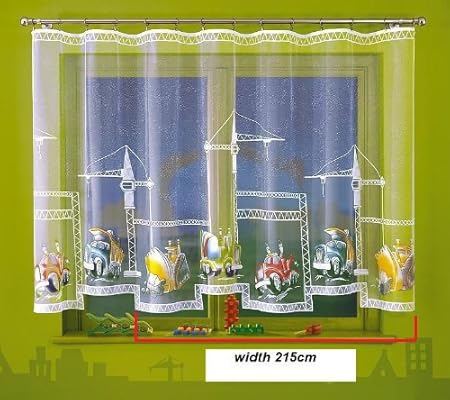 Children Jacquard Net Curtains Building Site Width 215cm X Drop