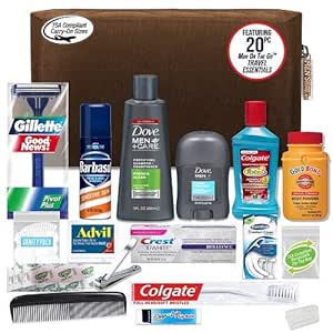 Convenience Kits International Men’s Premium 20-Piece Kit with Travel Size TSA Compliant Essentials, Featuring: Dove Men &amp; Care Products in Black Dopp Bag