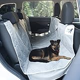 Pet Car Back Seat Cover, 100% Waterproof, Fits Cars, Trucks & SUVs ~ 600D Quilted Oxford Polyester w/Zip Close, Seat Anchors & Storage Pocket, 55