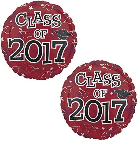 Class of 2017 Graduation Foil 17" Balloons, 2 Pack (Maroon)