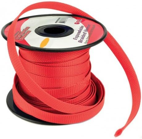 RED 1/4 100FT BRAIDED EXPANDABLE FLEX SLEEVE WIRING HARNESS LOOM WIRE COVER