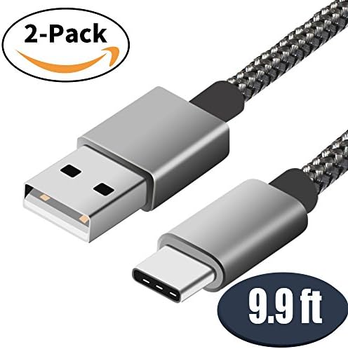 USB Type C Cable (2Pack 9.9FT), VUV Premium Nylon Braided Fast Charging Cord USB C Lightning Cable to High-Speed Syncing for Samsung Galaxy S9 S8 Note 8, Pixel, LG V30 G6, Nintendo Switch, OnePlus 5T