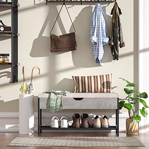 LGHM Industrial Shoe Storage Bench, Entryway Bench with Large Metal