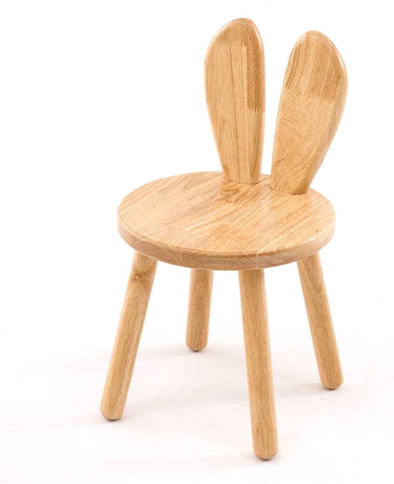 Afenger Footstool Small bench home cartoon wooden bench creative baby dining chair children learning chair back rabbit ears stool, B
