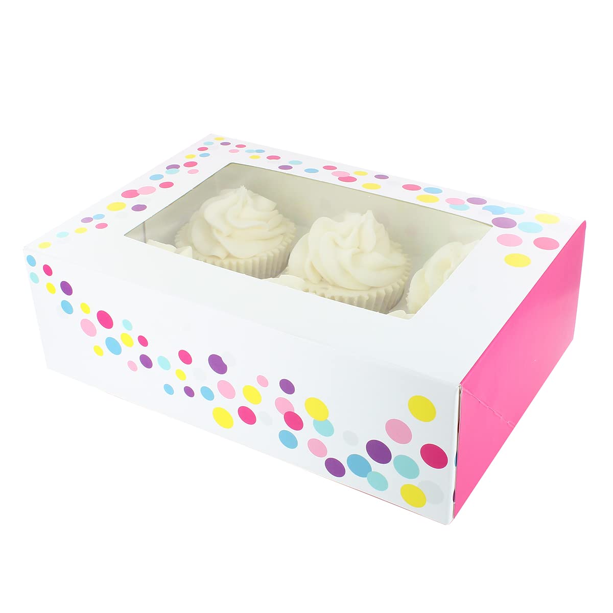 Culpitt 6/12 Cupcake Box, 20 Pack, Cupcake Boxes To Carry Tasty Treats, Includes Dual Insert For 6 Standard Cupcakes or 12 Mini Cupcakes - Pink Confetti 86963