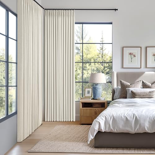 MIULEE Natural Pinch Pleated 100% Blackout Linen Curtains for Bedroom, Room Darkening Light Blocking Window Curtains 84 inches Long for Living Room, Black Out Pleat Drapes with Pin Hooks, 2 Panels