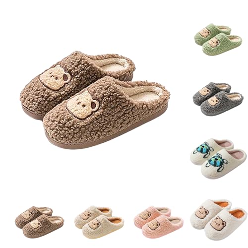 women slippers Slippers Women Couple Leisure Plush Flat Bottom Fashion Slipper Warm Memory Foam House Shoes Wide Fit Anti-Slip Closed Toe Sliders soft sole Shoes for womens Coffee 6