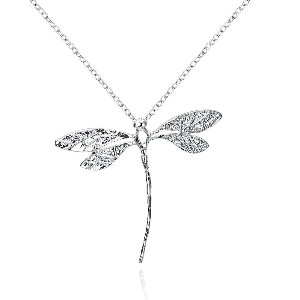 Buycitky Sterling Silver Plated Dragonfly Pendant Necklace for Women PU Jewelry Pouch