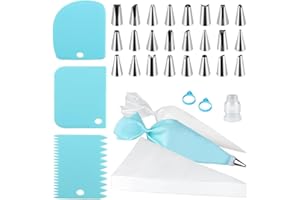 Bake Cake Decorating Kit,100 Non-repeatable Piping Bag and 1 Reusable Piping with 24 Frosting Nozzles 3 Scrapers 1 Coupler Se