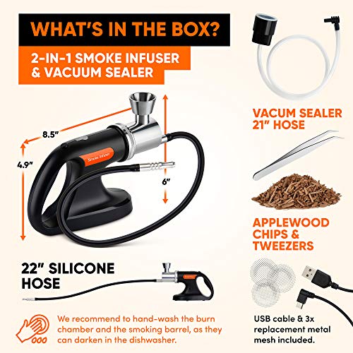Jo Chef Professional Handheld Smoke Gun - Cold Smoker + Vacuum Function - USB Smoking Gun Food Smoker - Wood Chips Included - Ideal Gift for Chefs and Mixologists - Use for Sous Vide, Cocktails