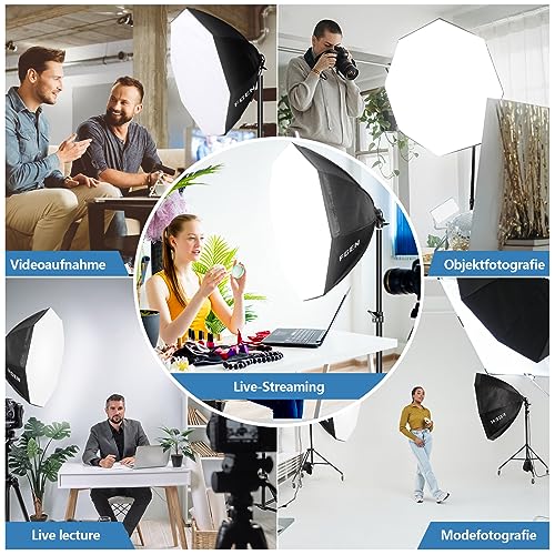 FGen 120W Octogonal Softbox with 3000-6500K LED Bulb, 2M Thicker Light Stand, Suitable for Studio Photography, Youtube and TikTok Video Recording.