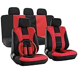 OxGord H Stripe Universal Fit Airbag Compatible 17pc Seat Covers (Red Black)
