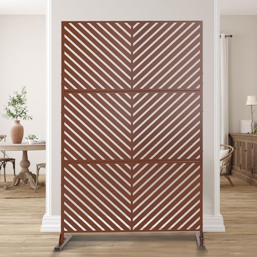 Casaphoria 72" H x 47" W Metal Privacy Screen, Freestanding Outdoor Screen for Deck, Patio & Balcony - Versatile Decorative Privacy Panels for Home & Garden Use (Brown-Parallel) at Amazon