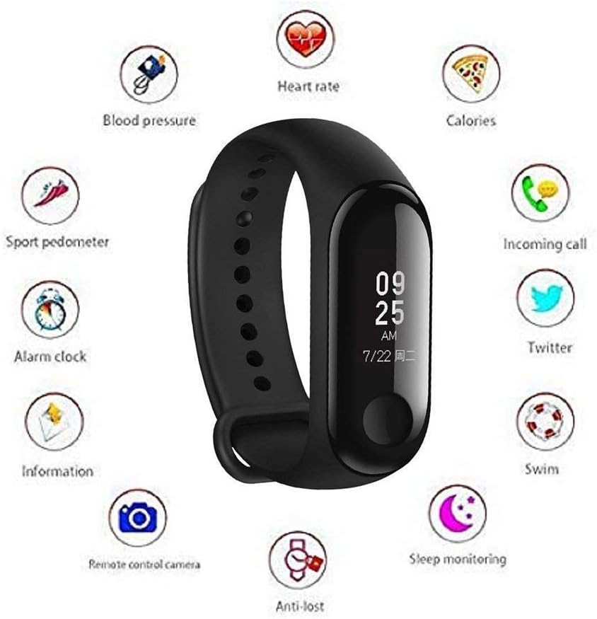 MISHREE INDeSHOP M3 Intelligence Bluetooth Smartwatch Smart Bracelet Health Band Activity Tracker Fitness Band with Heart Rate Sensor Compatible for All Androids and iOS Phone Tablet