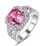 Psiroy Women's 925 Sterling Silver Created Pink Topaz Filled Halo Anniversary Ring