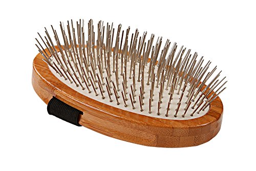 Bass Brushes | Style & Detangle Pet Brush Alloy Pin | Pure Bamboo Handle | Palm Style | Striped Finish | Model A6-Sb