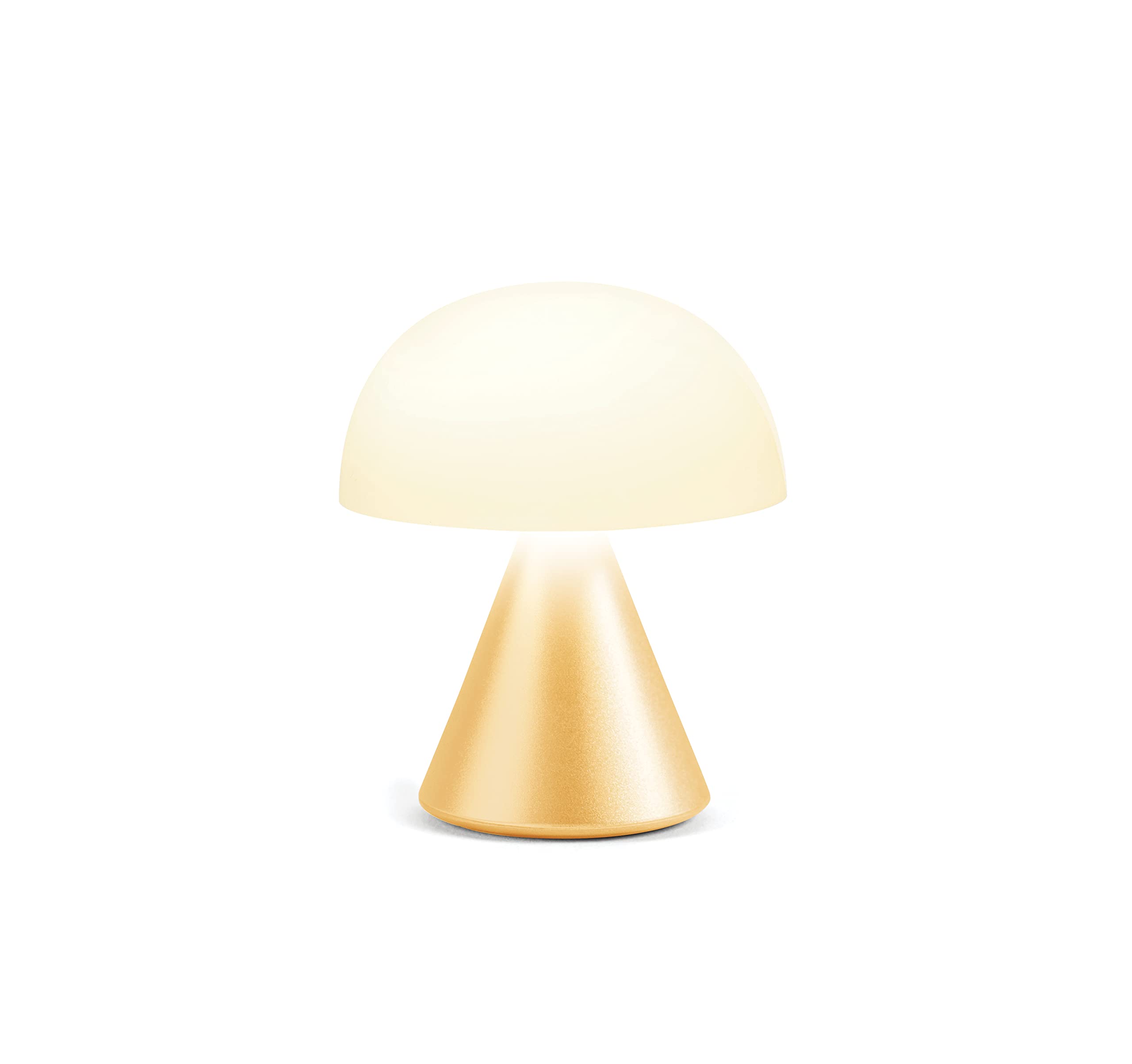 Lexon Mina Small Mushroom Lamp - LED Portable Bedside Light for Bedrooms, Kids & Nursery - Rechargeable with 12h Autonomy & Memory Dimmer, Aluminum - Light Yellow