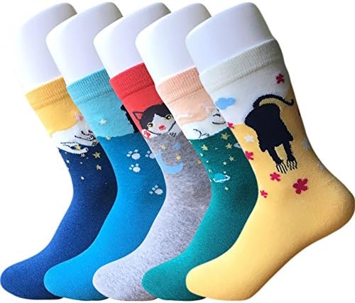 IMAXSELL 5 Pairs of Cute Cat Design Women's Girls Colorful Animal Patterned Soft Casual Comfortable Cotton Crew Socks