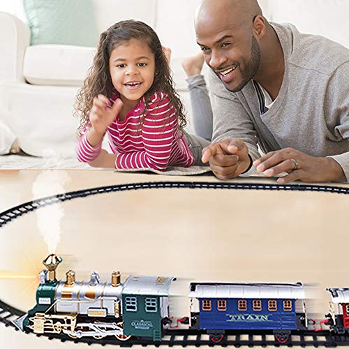 Electronic Classic Train Set for Kids with Headlight, Realistic Sound, Smoke, Toy Train for Kids, 1 Locomotive, 2 Compartments, 10 Railway Tracks, Gift for Boys Girls Age 5+, Christmas Tree Decoration - Thumbnail 5