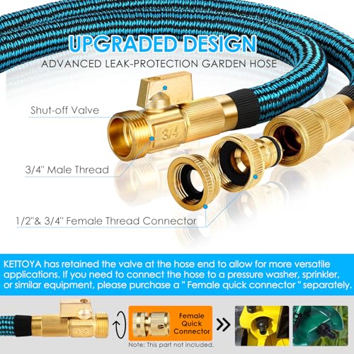 KETTOYA 100FT Expandable Garden Hose, Flexible Water Hose with 10-Pattern Spray Nozzle, Leak-Proof Retractable Heavy Duty Hose Pipe, 4-Layer Latex Core, Durable 3750D, Male Valve Connector, Kink-Free