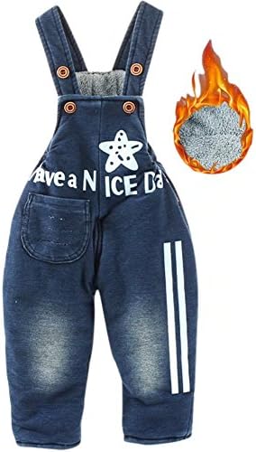 Baby Winter Warm Thermal Fleece Lined Overall Jeans for Toddler &amp; Little Boys Girls, Stars, Age 6M - 12M ( 6-12 Months ) = Label 80