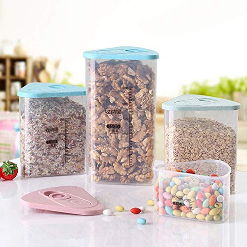 yanQxIzbiu Storage Container Premium Plastic Kitchen Food Cereal Grain Bean Rice Storage Box Triangle Container Case - Pink 500ml