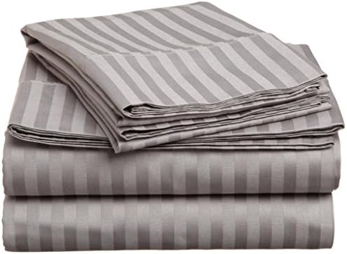 #1 Bed Sheet Set on Amazon - Super Silky Soft - SALE - HIGHEST QUALITY 100% Brushed Microfiber 1800 Prestige Bedding Collections - Wrinkle, Fade, Stain Resistant - Hypoallergenic - Deep Pockets - Luxury Fitted &amp; Flat STRIPED Sheets, Pillowcases - Best For Bedroom, Guest Room, Children's Room, RV, Vacation Home - (KING, GREY)