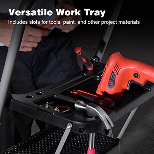 Finether Folding 4 Step Ladder with Platform Lightweight Portable Step Stool with Tool Project Tray, Non-Slip Treads, 330 lbs Weight Capacity
