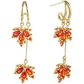 Rhinestone Orange Maple Leaf Earrings Crystal Drop Autumn Tiny Huggie Hoop Earrings Maple Leaves Dangle Earring Christmas Thanksgiving Fall Accessories for Women Perfect Jewelry Dainty Gift