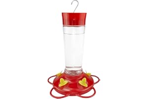 Urban Deco Glass Hummingbird Feeder for Outdoor Hanging Bird Feeder, 5 Feeding Port Bird Water Feeder, 10-Oz Nectar Capacity Mason Jar Hummingbird Feeder (Red - Pack of 1)