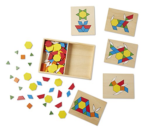 Melissa & Doug Pattern Blocks and Boards - Classic Toy With 120 Solid Wood Shapes and 5 Double-Sided Panels