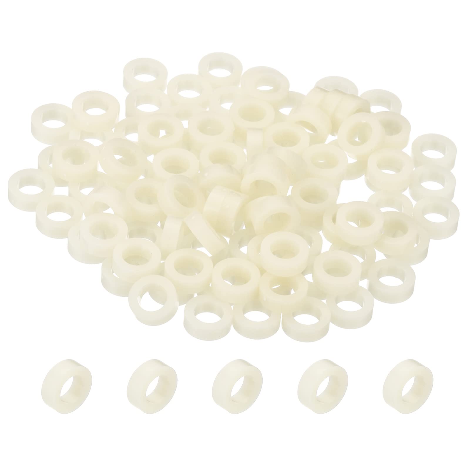 PATIKIL 5.2mm ID x 9mm OD x 3mm L Round Spacers Washers, 100 Pack ABS Plastic Plastic Standoff Gaskets for M5 Hardware Screws Bolts for 3D Printer Electrical Outlet, Beige โ image 1