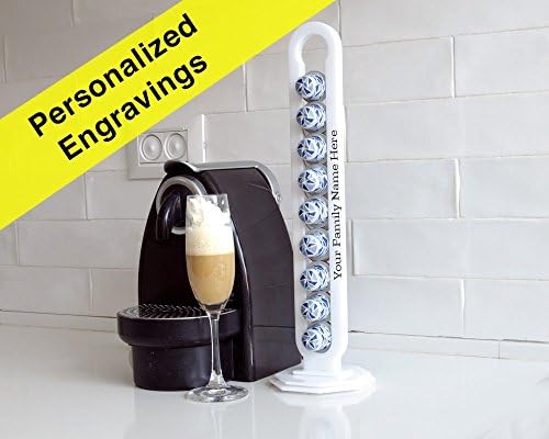 Personalized Engraving Custom Name Gift White Nespresso Capsules Holder, Rotate Coffee Storage