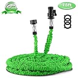 Garden Hose 75ft, Expandable Water Hose with Triple Layer Latex Core, Stamped Aluminum Joints & Extra Strength Fabric – Expanding Hose for All Your Watering & Car Wash Use