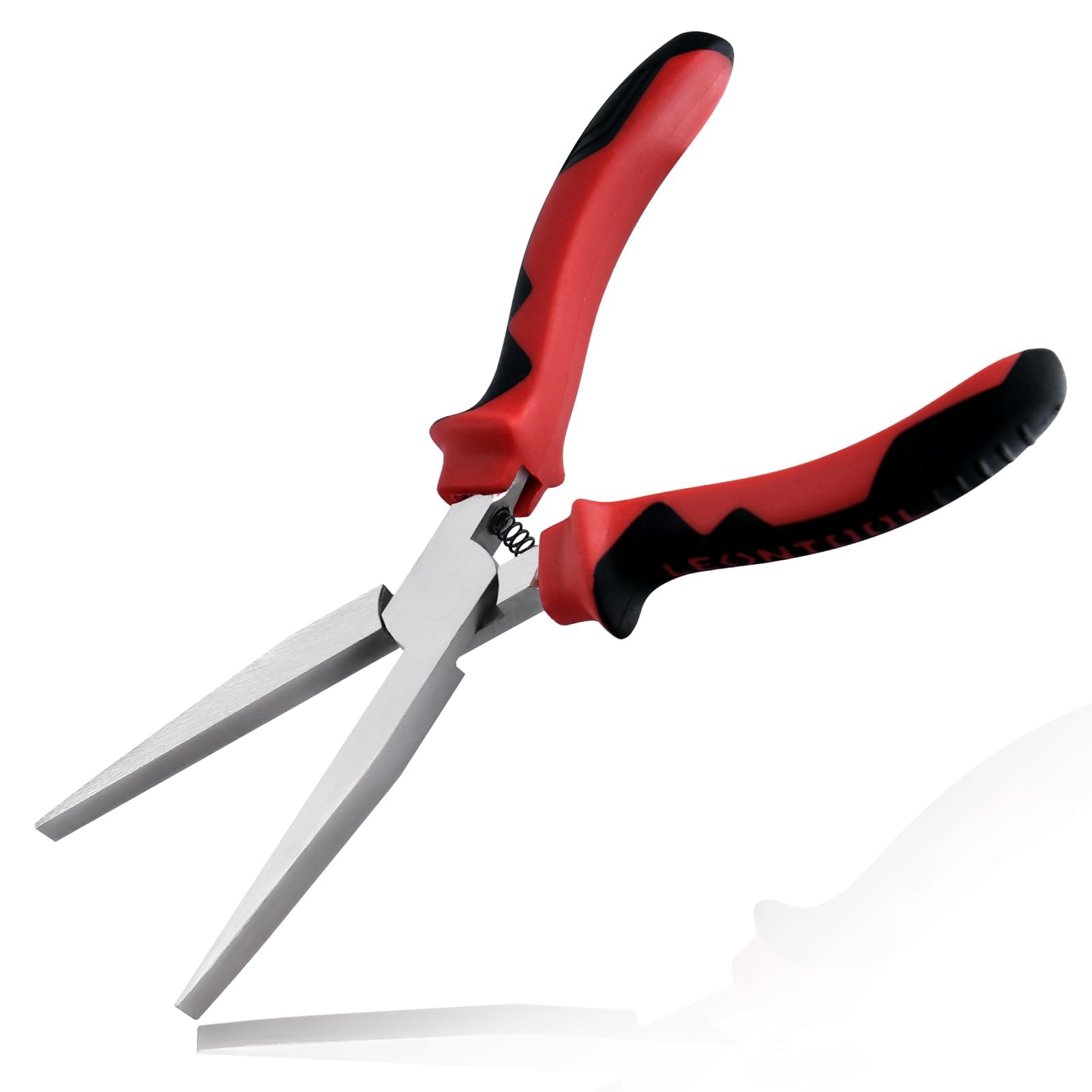 LEONTOOL 7 Inch Long Flat Pliers Duck Beak Pliers with Smooth Jaw Spring Loaded Extra Long Pliers Flat Pliers Jewellery Pliers for Jewellery Making Wire Bending Wrapping Straightening, TPR Handle