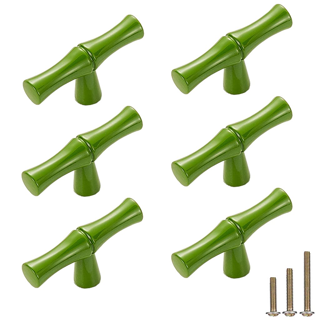 Photo 1 of ESreake 6Pcs Bamboo Shape Solid Zinc Alloy Cabinet Knobs Handle pulls, Dresser Drawer Cabinet Cupboard Closet Door Pull Decorative Furniture Accessories Knobs (Single Hole, Green)