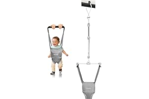 Cowiewie 2 in 1 Baby Door Jumper w/Baby Walking Harness Function, Baby Jumper with Door Clamp Adjustable Strap and Seat, Gray