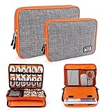 Electronics Organizer, Jelly Comb Electronic Accessories Cable Organizer Bag 2 Pack Travel Cable Storage Bag for Charging Cable, Cellphone, Mini Tablet and More-Large and Medium (Orange and Gray)