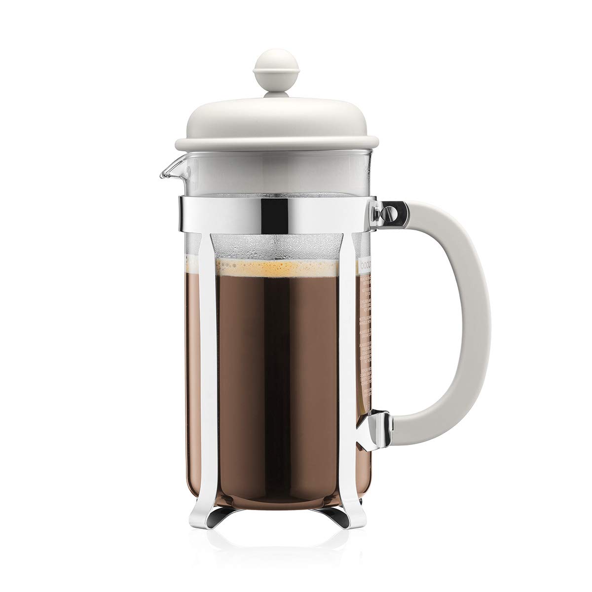 Bodum French Press Caffettiera White - 1L / 8 Cup Coffee Maker - Durable Glass & Stainless Steel Filter - BPA-Free Dishwasher Safe Percolator - Cafetiere Made in Portugal