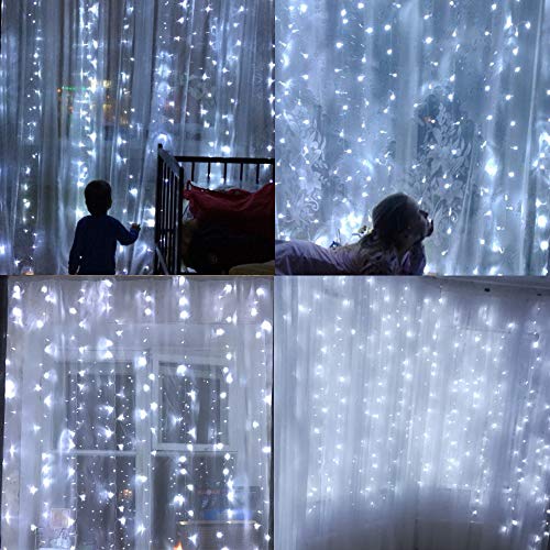 MZD8391 Curtain String Lights, 9.8 X 9.8ft 304 LED Starry Fairy Lights for Wedding, Bedroom, Bed Canopy, Garden, Patio, Outdoor Indoor (White Curtain Lights) - Thumbnail 4
