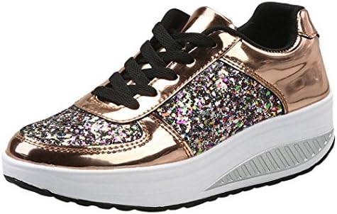 HARRYSTORE Women Sequins Wedge Sneakers - Girls Walking Running Trainers Lightweight Outdoor Sport Gym Shoes Hiking Thick Bottom Platform Shoes