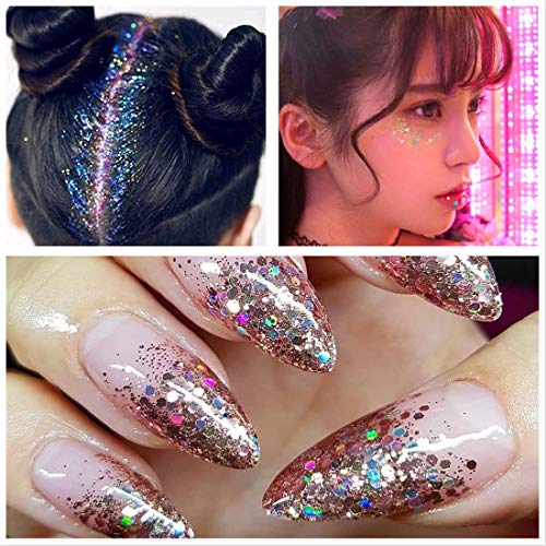 COKOHAPPY 8 Boxes Holographic Unicorn Cosmetic Festival Chunky Glitter Ultra-thin Sequins Iridescent Flakes Sparkles Hexagon Tips Mixed Paillette Face Eyes Body Hair Nail Art - Thumbnail 2