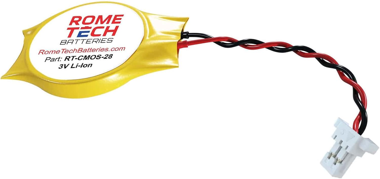 Rome Tech CR2032 CMOS Battery for Dell/Acer/HP/Lenovo - Laptop Backup BIOS RTC 3V CR 2032 Battery with 2 Wire Medium Cable Long Connector