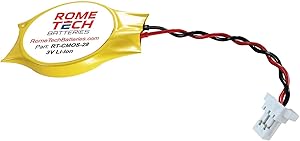 Rome Tech CR2032 CMOS Battery for Dell/Acer/HP/Lenovo - Laptop Backup BIOS RTC 3V CR 2032 Battery with 2 Wire Medium Cable Long Connector