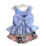 FEITONG Child Kids Girls' Clothing Set Big Bow Vest Shirt Top + Floral Shorts