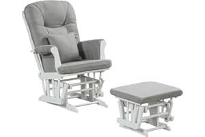 Angel Line Monterey Glider & Ottoman, White Finish - Grey Cushion